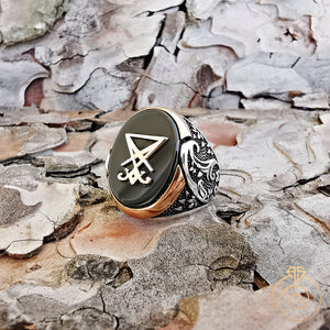 Oval Onyx Carved Silver Lucifer Sigil Men’s Ring
