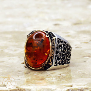 Cabochon-Orange-gemstone-mens-ring