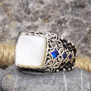 Mother-of-pearl-white-silver-men's-ring