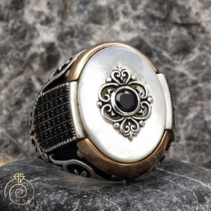mother-of-pearl-silver-men's-ring
