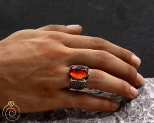 Amber Floral Silver Men’s Ring