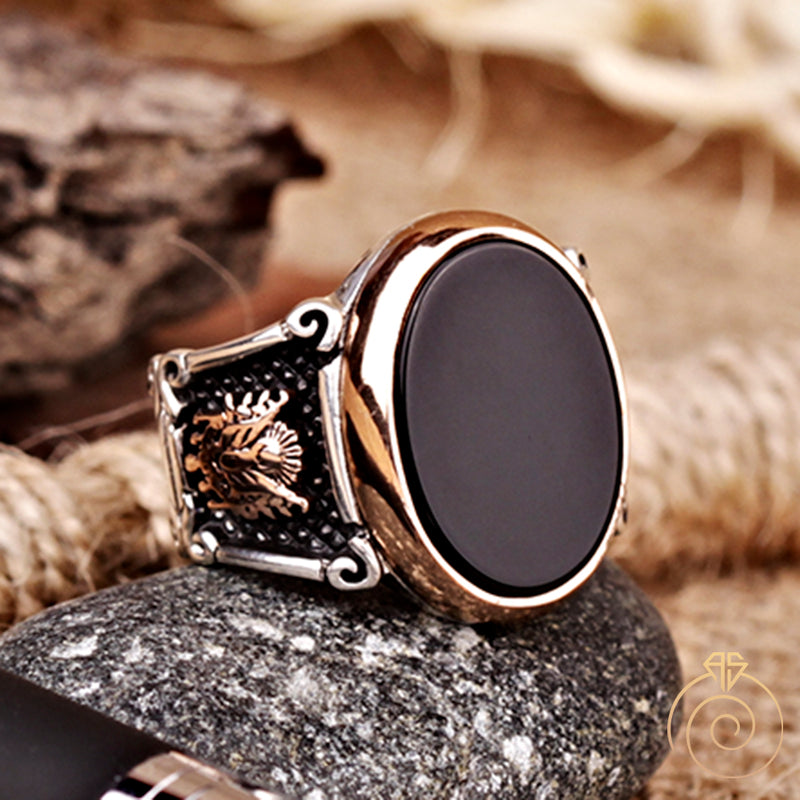 Onyx Black Custom Silver Men Ring Unique Ottoman Imperial Traditional AGARTA