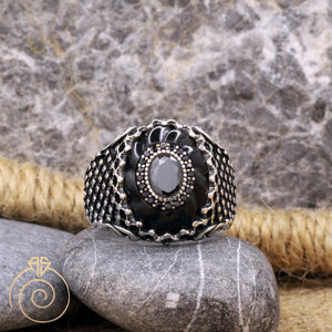 spiral-stone-net-silver-ring