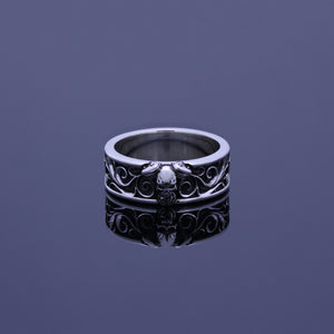 Unisex Sculpted Skull Band, 925 Sterling Silver Biker Ring, Vintage Gothic Jewelry,
