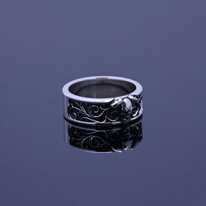 Unisex Sculpted Skull Band, 925 Sterling Silver Biker Ring, Vintage Gothic Jewelry,