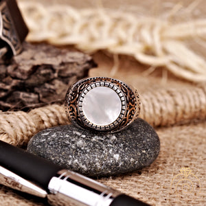 Mother Of Pearl Silver Men's Ring