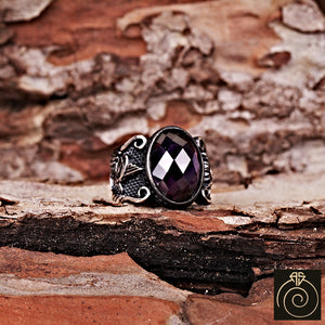 Black Quartz Silver Men's Ring