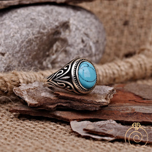 Turquoise Gemstone Engraved Men’s Ring