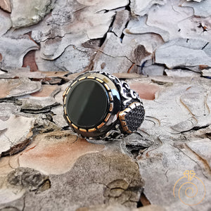 Onyx Gemstone Hand Engrave Men's Ring