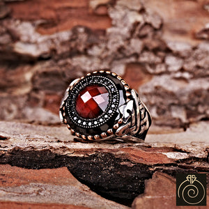 Ruby Stone Silver Men's Celtic Ring