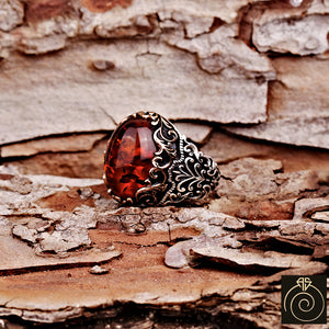 Amber Silver Men's Ring