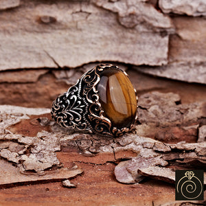 Tiger Eye Silver Men's Ring