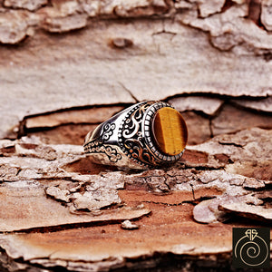 Tiger Eye Silver Men's Ring