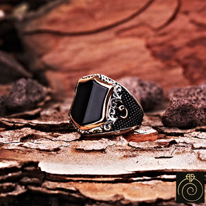 Onyx Silver Men's Shield Ring