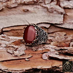 Agate Silver Men's Ring Red