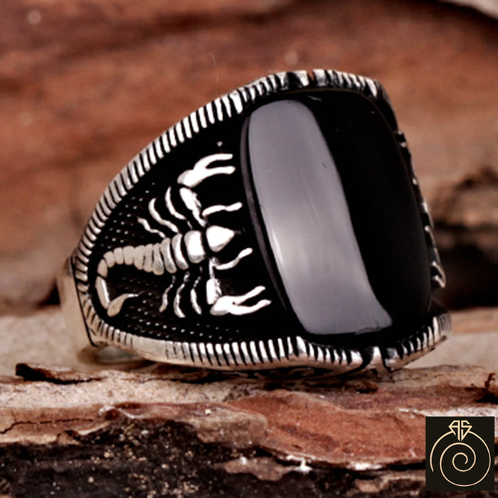 Onyx Silver Scorpion Men's Ring