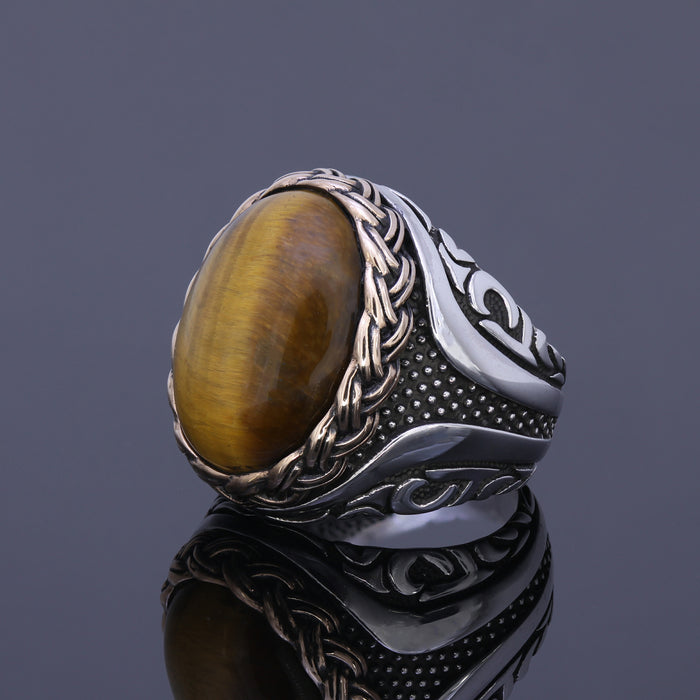 Tiger Eye Silver Men’s Ring