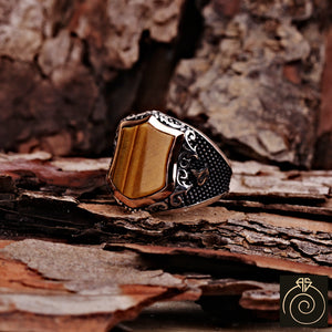 Tiger Eye Silver Men's Ring