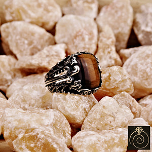 Tiger Eye Silver Men's Ring