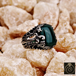 Agate Silver Men's Ring