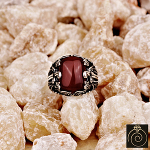 Mens Agate Gemstone Aqeeq Ring Warrior Sword Signet Jewelry