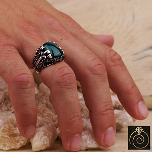 Agate Silver Men's Ring