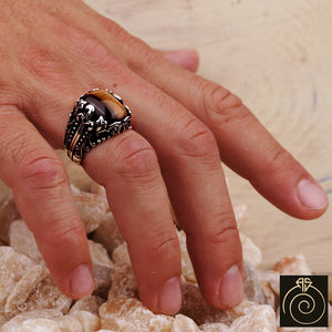 Tiger Eye Silver Men's Ring