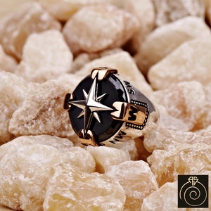 Compass Onyx Silver Men's Ring