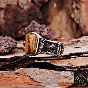 Tiger Eye Silver Men's Ring