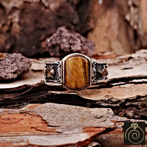 Tiger Eye Silver Men's Ring