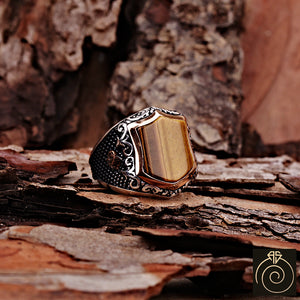 Tiger Eye Silver Men's Ring