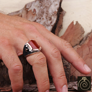 Agate Silver Men's Ring