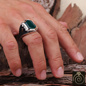 Agate Silver Men's Ring