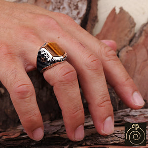 Tiger Eye Silver Men's Ring