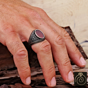 Agate Silver Men's Ring