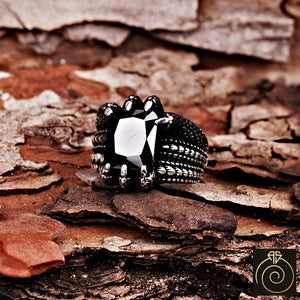 Black Quartz Silver Men's Ring