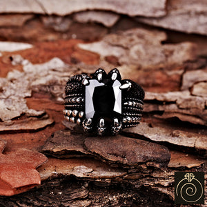 Black Quartz Silver Men's Ring