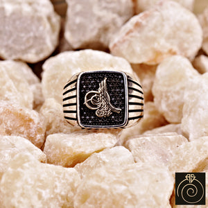 Black Swarovski Silver Men's Ring