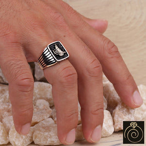 Black Swarovski Silver Men's Ring