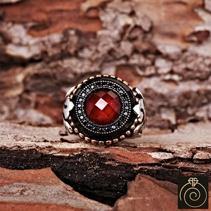 Ruby Stone Silver Men's Celtic Ring