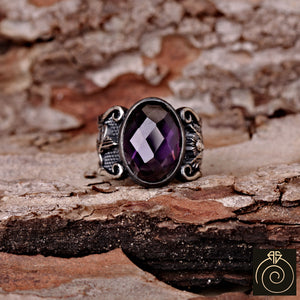 Black Quartz Silver Men's Ring