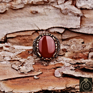 Agate Silver Men's Ring Red