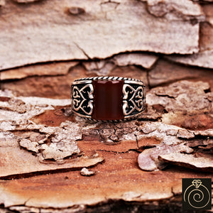 Red Agate Silver Pinky Men's Ring