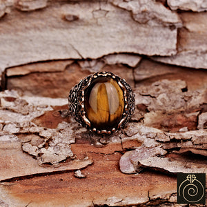 Tiger Eye Silver Men's Ring