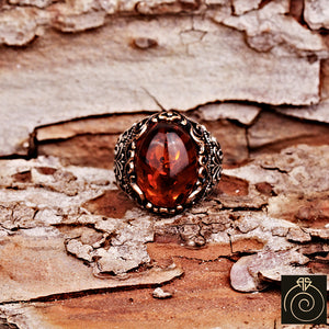 Amber Silver Men's Ring