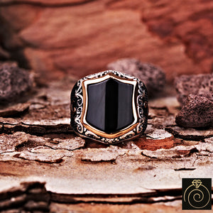 Onyx Silver Men's Shield Ring