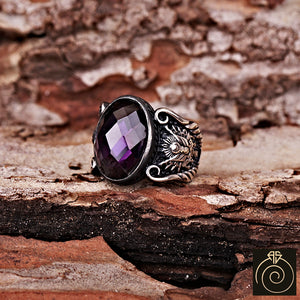 Black Quartz Silver Men's Ring