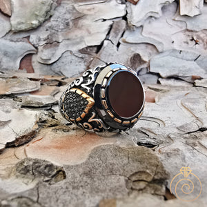 Onyx Gemstone Hand Engrave Men's Ring