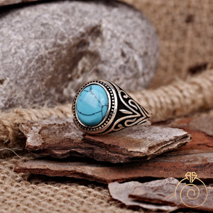 Turquoise Gemstone Engraved Men’s Ring