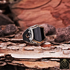 Onyx Silver Men's Shield Ring